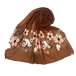 Limited edition embroidered flower hijab - Dark Brown